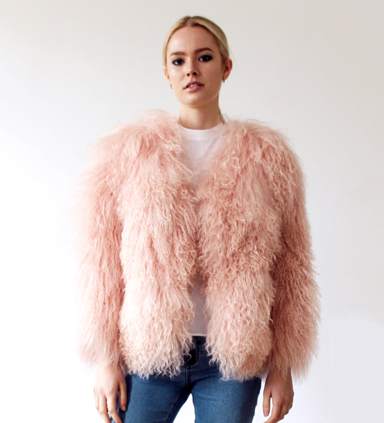 Florence Bridge, Matilda Shearling jacket in Powder Pink